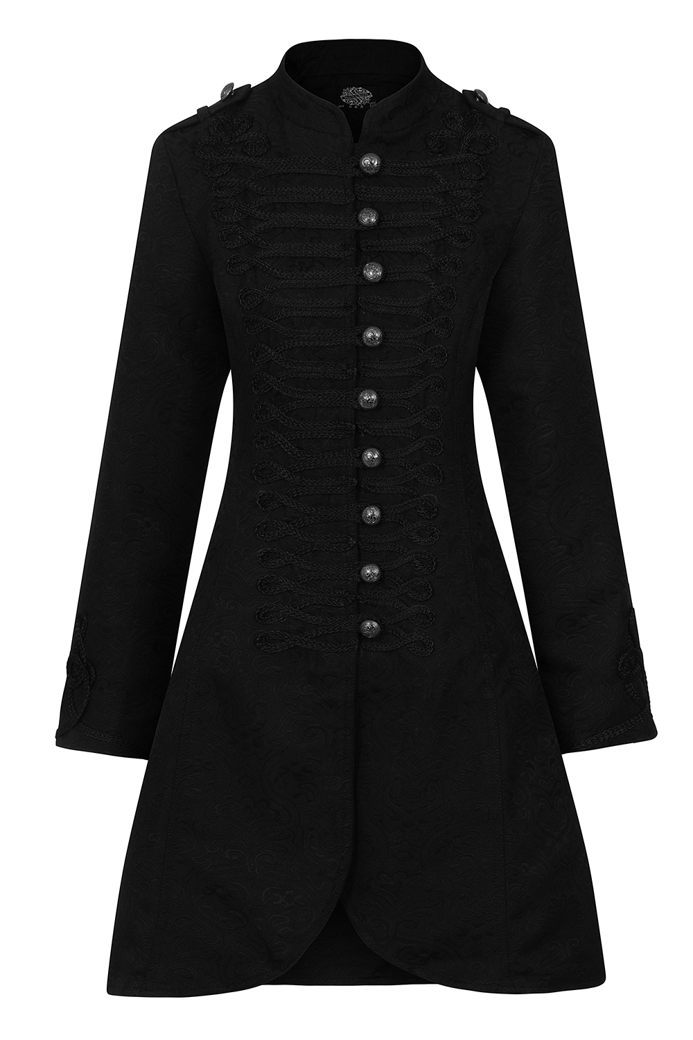 Tailored Military Style Coat in Black Hearts & Roses London
